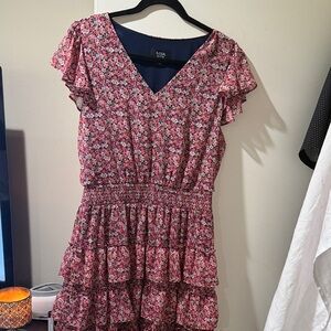 MSK Pink and Red Floral Ruffle Mini Dress